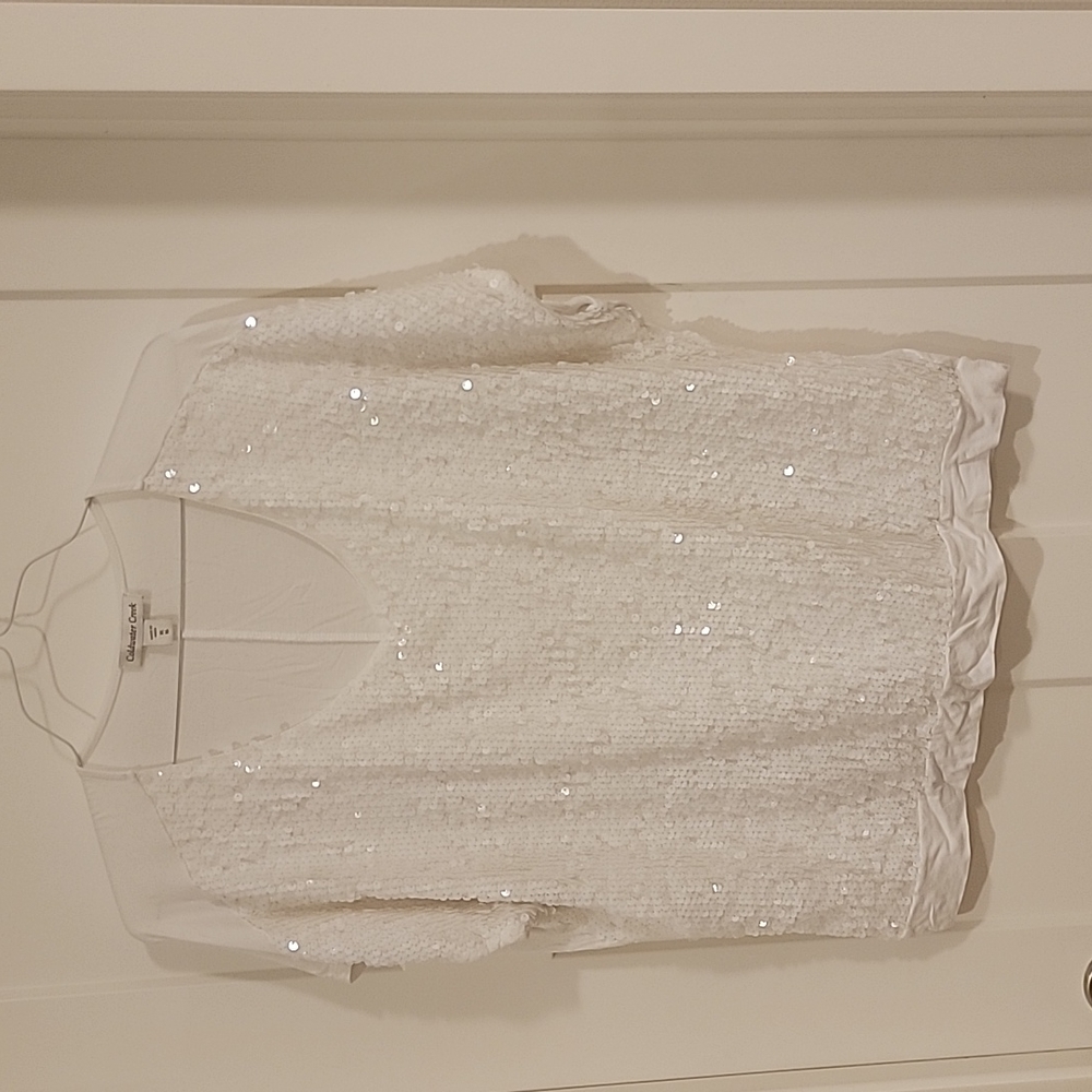 Women's size 16 XL white sequins short sleeve top